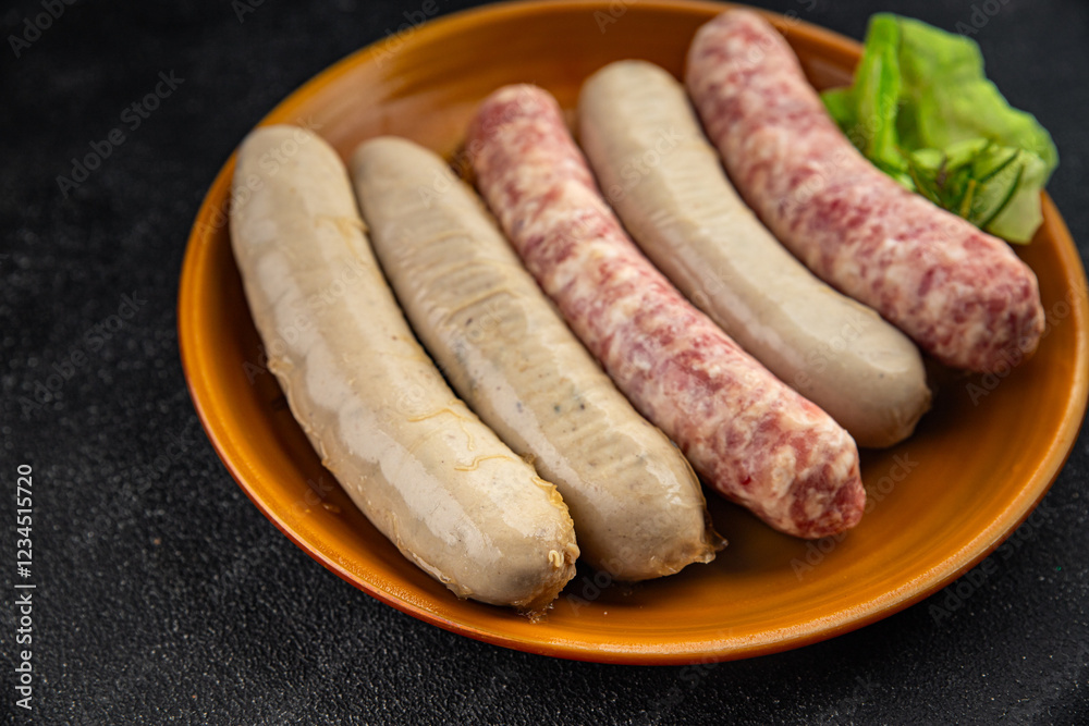 raw sausages pork, beef, chicken, lamb fresh tasty food dish gourmet food background on the table rustic food top view copy space raw sausages pork, beef, chicken, lamb fresh tasty food dish gourmet food background on the table rustic food top view copy space