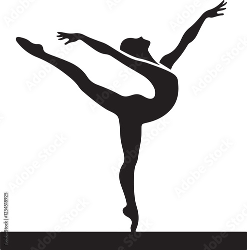 Silhouette of a gymnast balancing on a beam. Elegant vector EPS design representing strength, flexibility, and grace, perfect for sports and gymnastics themes.