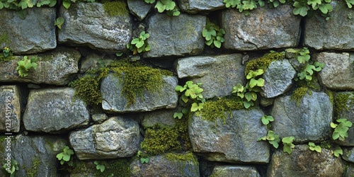 Detailed Close-Up of Moss-Covered Stone Enhanced by Textural Contrast with Lush Greenery