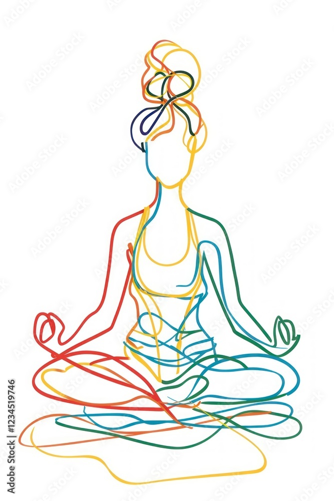 Line drawing woman yoga art colorful design. Line drawing woman yoga art colorful design.