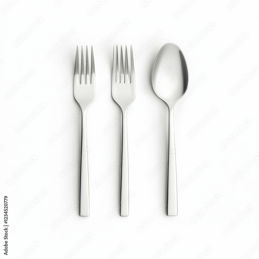A simple arrangement of a fork, knife, and spoon, highlighting sleek stainless steel cutlery against a plain background. A simple arrangement of a fork, knife, and spoon, highlighting sleek stainless steel cutlery against a plain background.