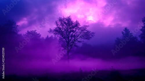 A dark and deep purple, violet, blue, pink, magenta, and fuchsia sky filled with storm clouds, rain, and fog (4)