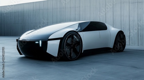 Sleek Futuristic Car Design with Clean Lines and Minimalist Aesthetic parked in an empty garage