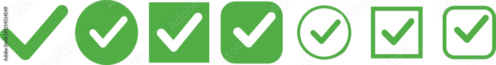 set of green Tick mark approved . Check mark icon symbols collection . symbol for website computer and mobile isolated on white background. green tick verified badge icon. Social media official accoun