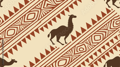 Seamless pattern with hand drawn llama. Vector illustration.