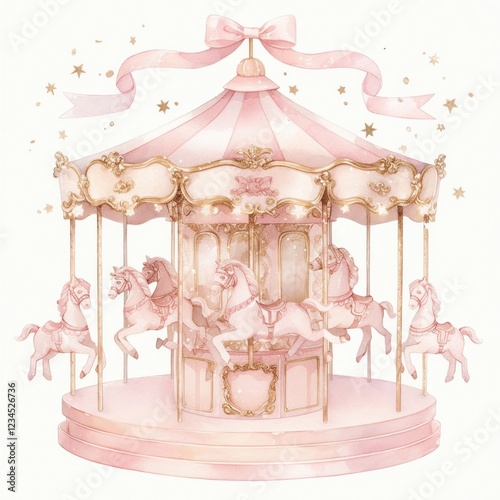 Coquette carousel illustration pastel horses.