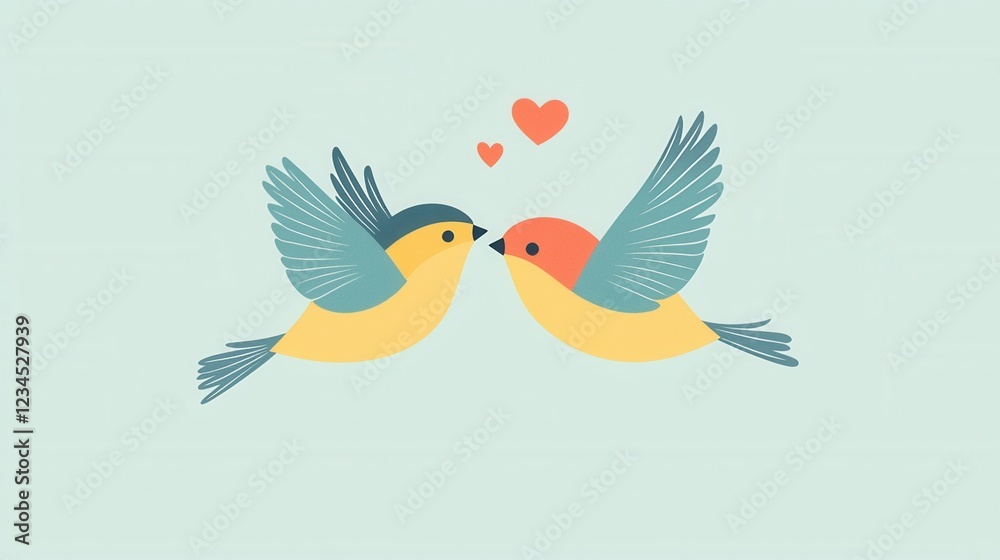 Fototapeta premium Love birds flying together, sweet and symbolic,