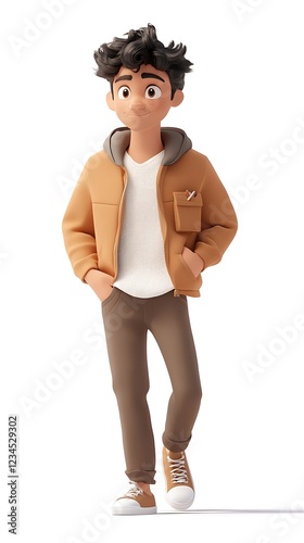 Walking cartoon character urban street 3d animation casual environment close-up