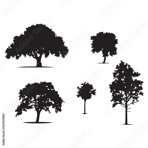set of black vector willow tree silhouette	