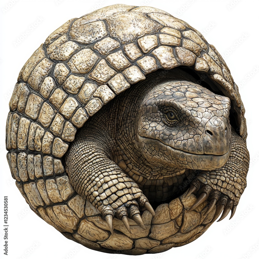 Fototapeta premium Realistic Tortoise with Intricate Shell Texture Emerging from Shell in Captivating Natural Setting
