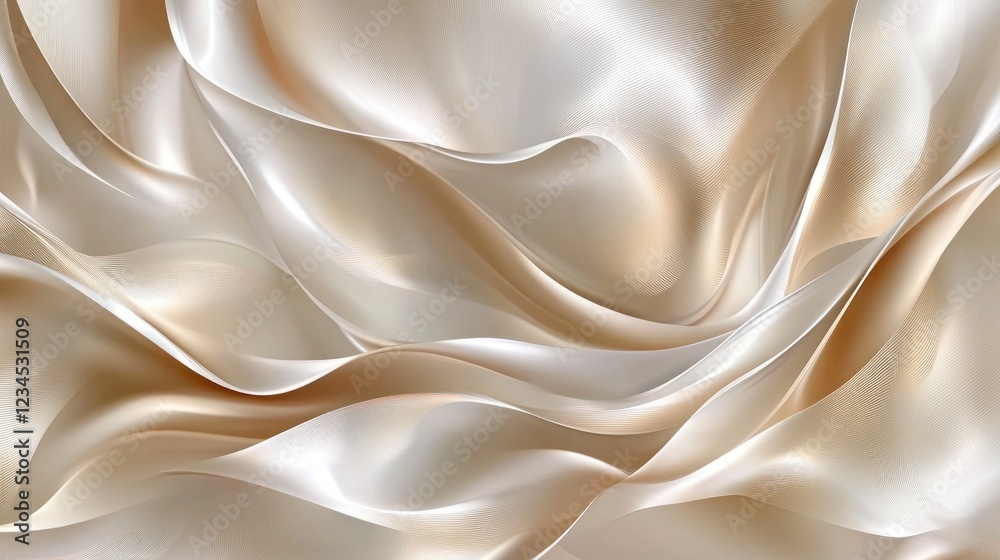 Obraz premium Beige silk fabric drapes, elegant folds, studio shot, background blur, textile design