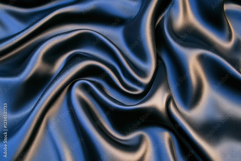 Smooth Black Satin Fabric with Elegant Drapery and Shine Texture Smooth Black Satin Fabric with Elegant Drapery and Shine Texture