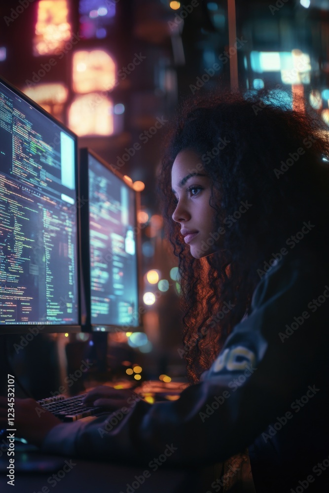 Obraz premium Woman working on computers