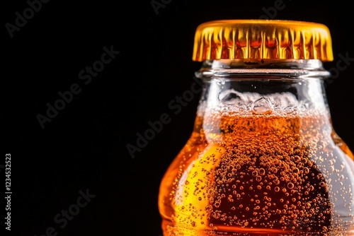 A Close Up of a Sparkling Orange Beverage Bottle photo