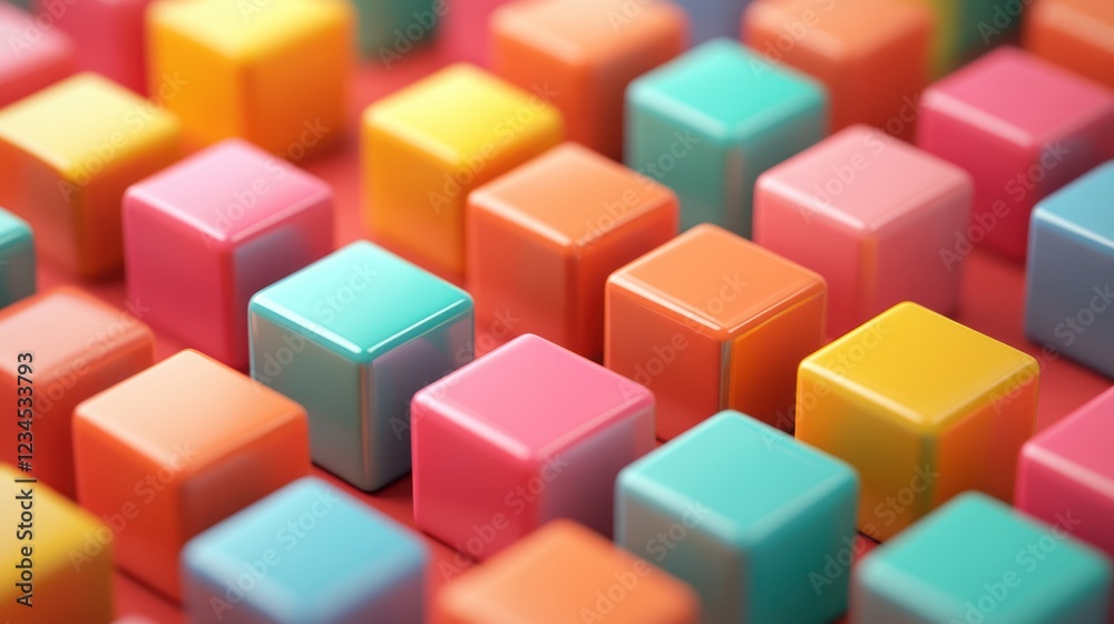 Colorful 3D cubes on red background Colorful 3D cubes on red background