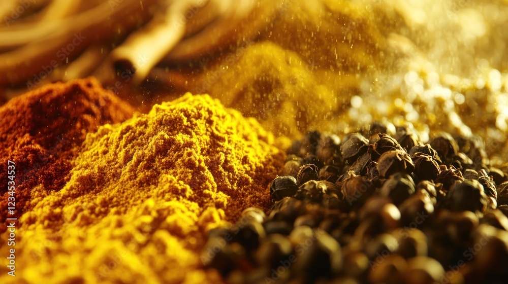Aromatic Spices, Kitchen, Golden Light, Dust, Culinary Aromatic Spices, Kitchen, Golden Light, Dust, Culinary