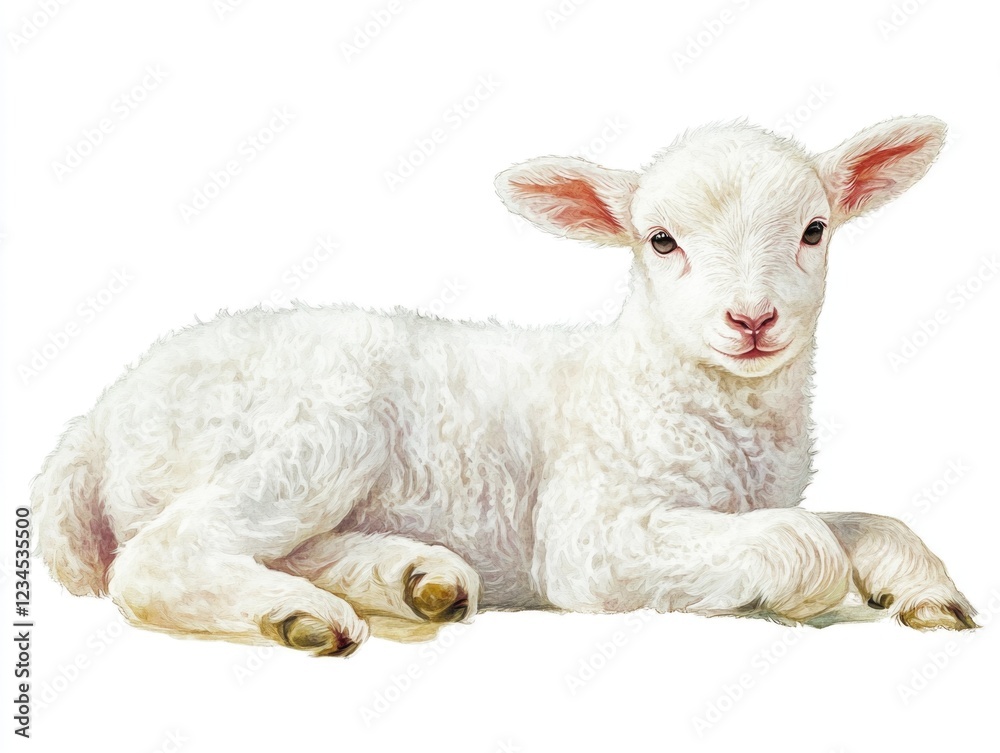 Fototapeta premium White lamb lying down