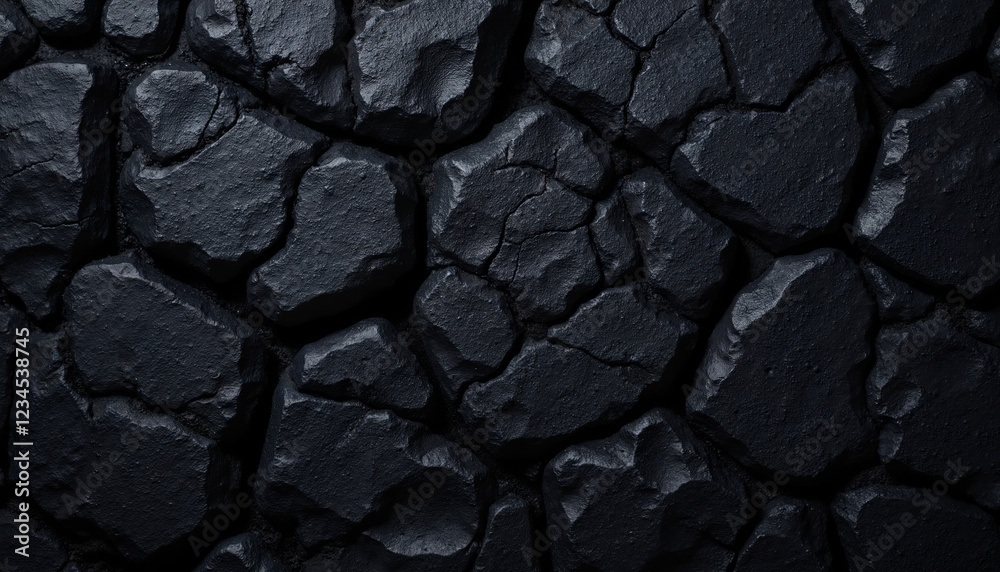 Fototapeta premium Textured volcanic rocks in dark lighting 