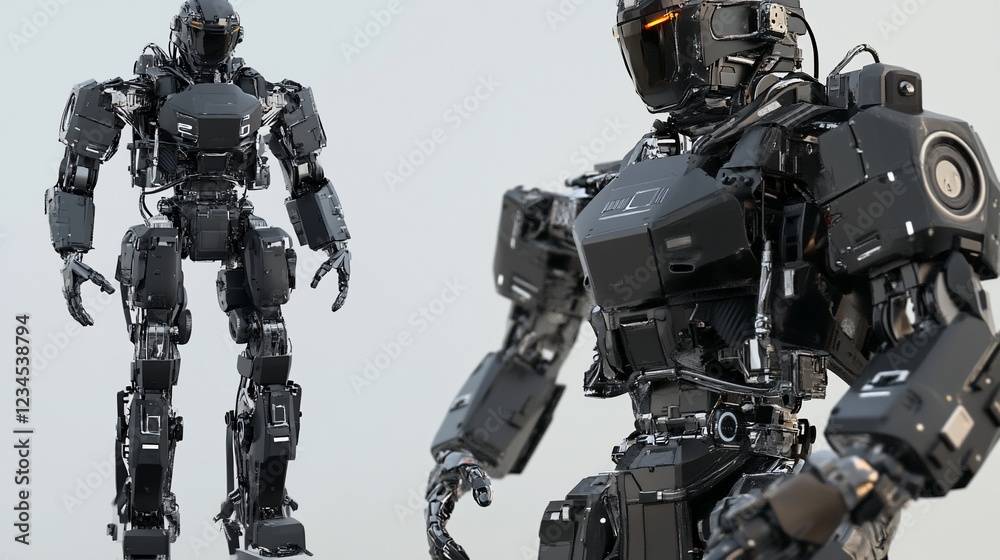 Detailed 3D rendering of a futuristic black robot with intricate mechanical design and glossy finish Detailed 3D rendering of a futuristic black robot with intricate mechanical design and glossy finish
