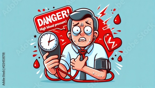 blood high pressure hypertension warning stress alarm heart monitor emergency symptoms stroke prevention cartoon illustration