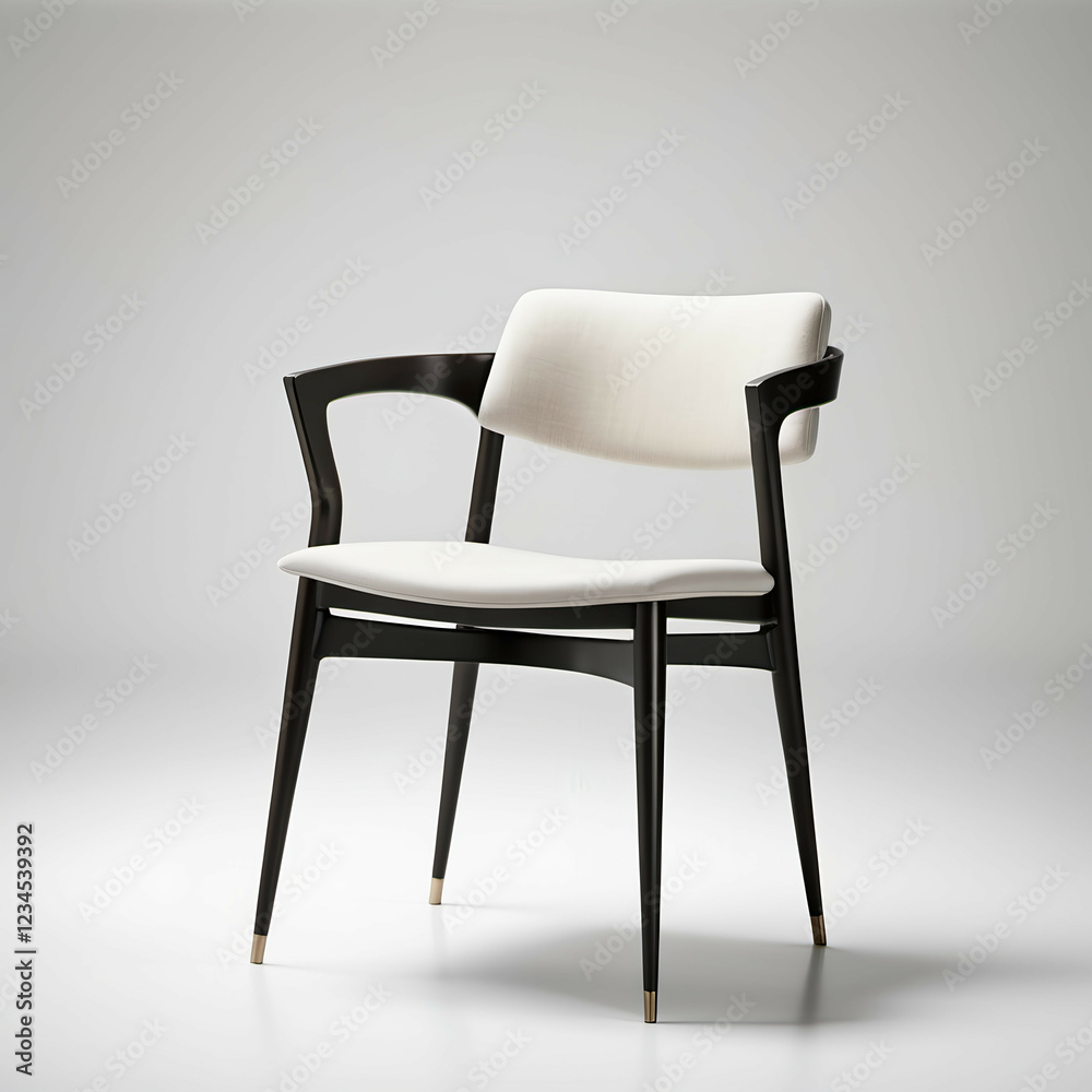 Elegant Dining Chair: A refined dining chair with an upholstered seat and sleek frame, showcased on a bright white background. Elegant Dining Chair: A refined dining chair with an upholstered seat and sleek frame, showcased on a bright white background.