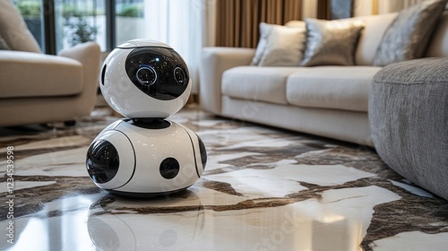 Modern robot cleaner in luxury living room photo