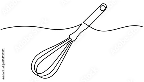 Balloon Whisk continuous one line drawing illustration. One line ff kitchen tool balloon whisk