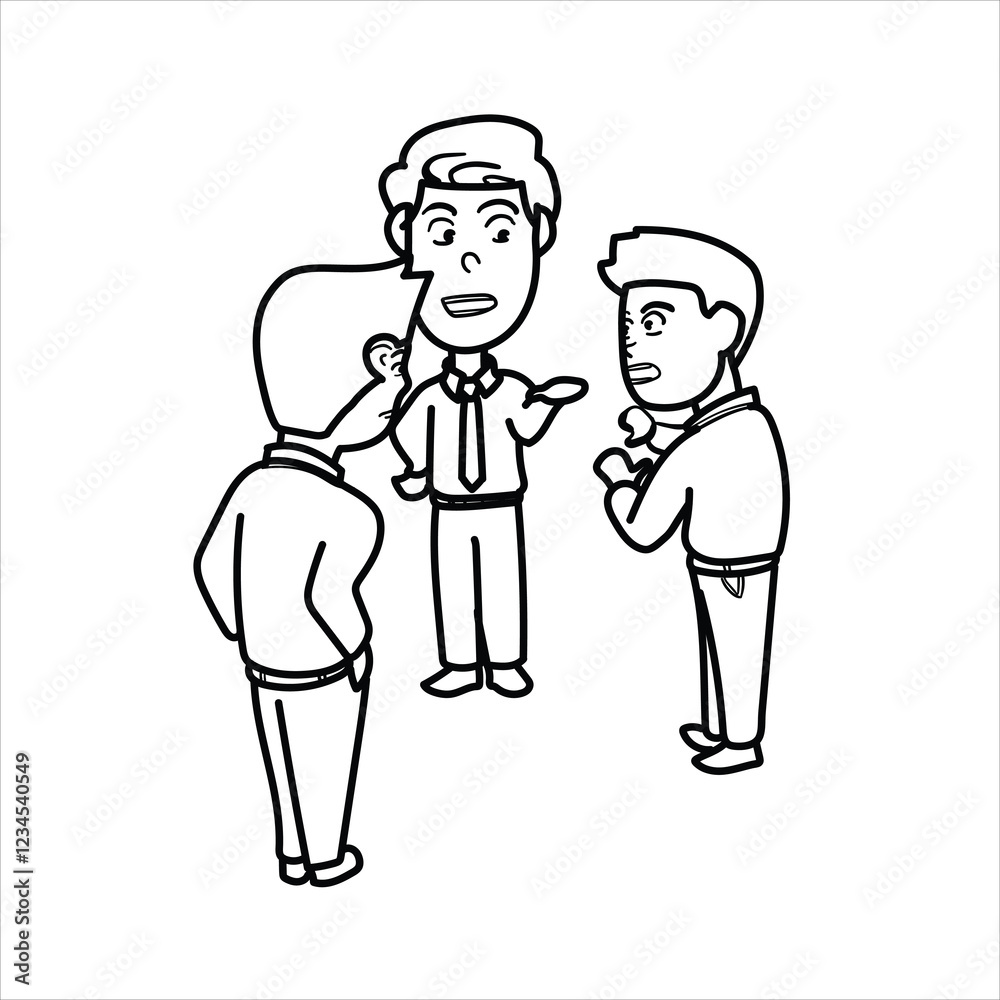 illustration of the discussion atmosphere of three office employees, cartoon, black and white, good for your visual elements, vector format illustration of the discussion atmosphere of three office employees, cartoon, black and white, good for your visual elements, vector format