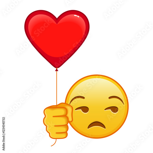 Face with expression of disapproval with red heart baloon Large size of yellow emoji smile