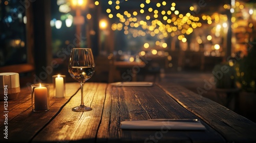 Romantic Dinner Outdoors Restaurant at Night photo