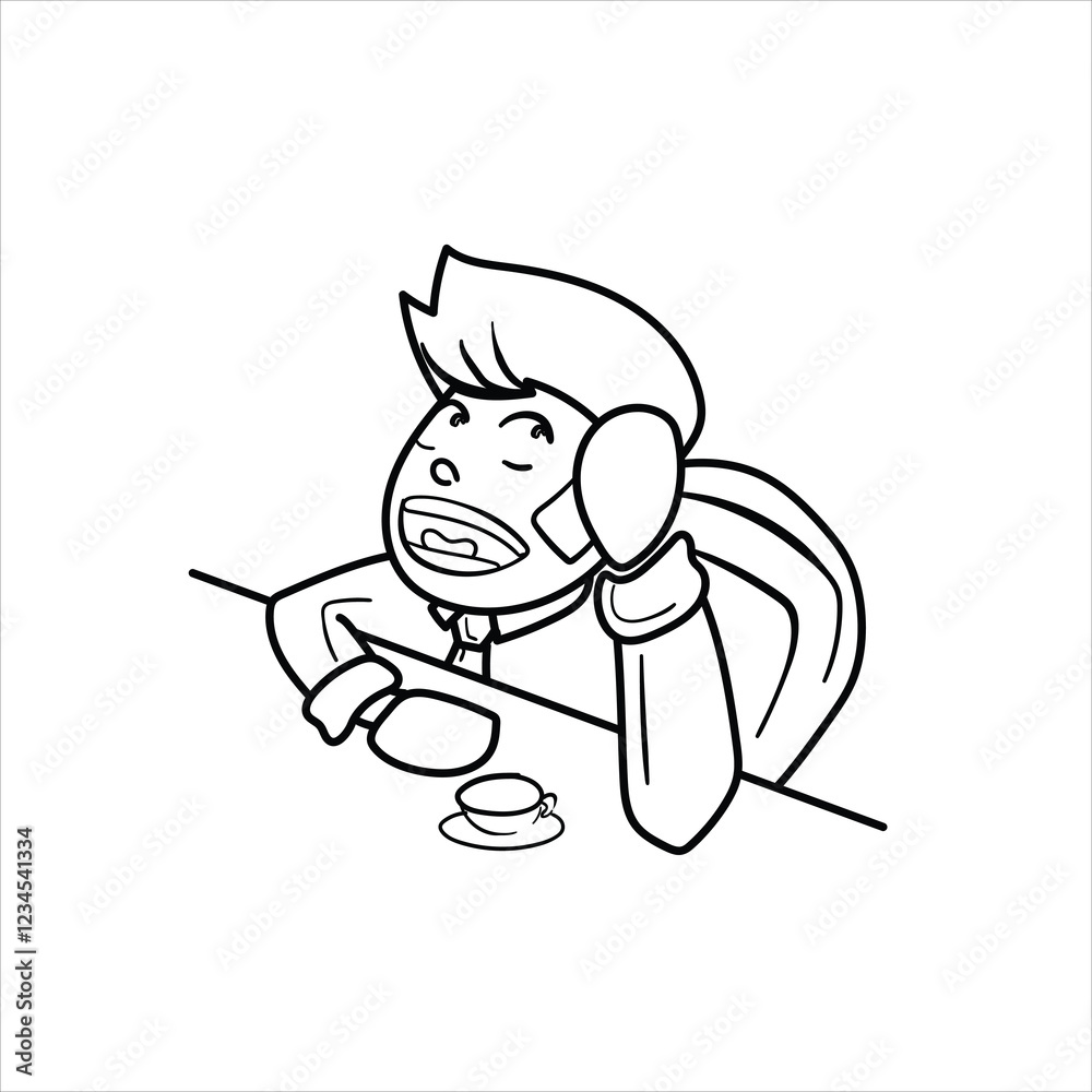 Fototapeta premium illustration of a man on the phone in the office, cartoon, black and white, good for your visual element material, vector format