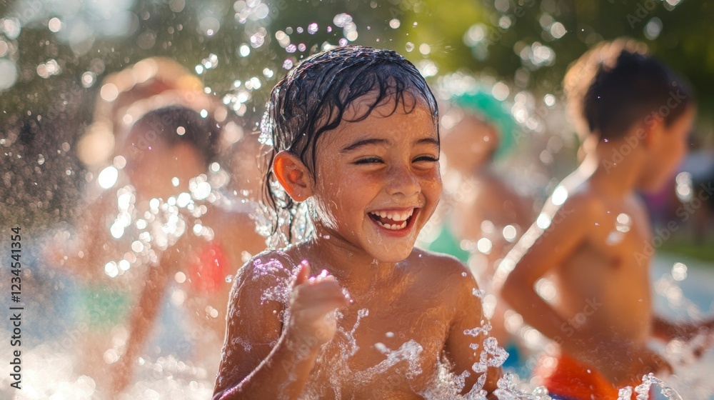 Obraz premium Joyful Children Engaging in Play at Water Park Learning Experience