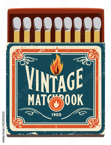 Vintage matchbook. Vector isolated illustration