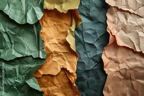 Wallpaper Mural Textured multicolored crumpled paper sheets in shades of green, orange, and peach create an abstract and artistic background. Torontodigital.ca