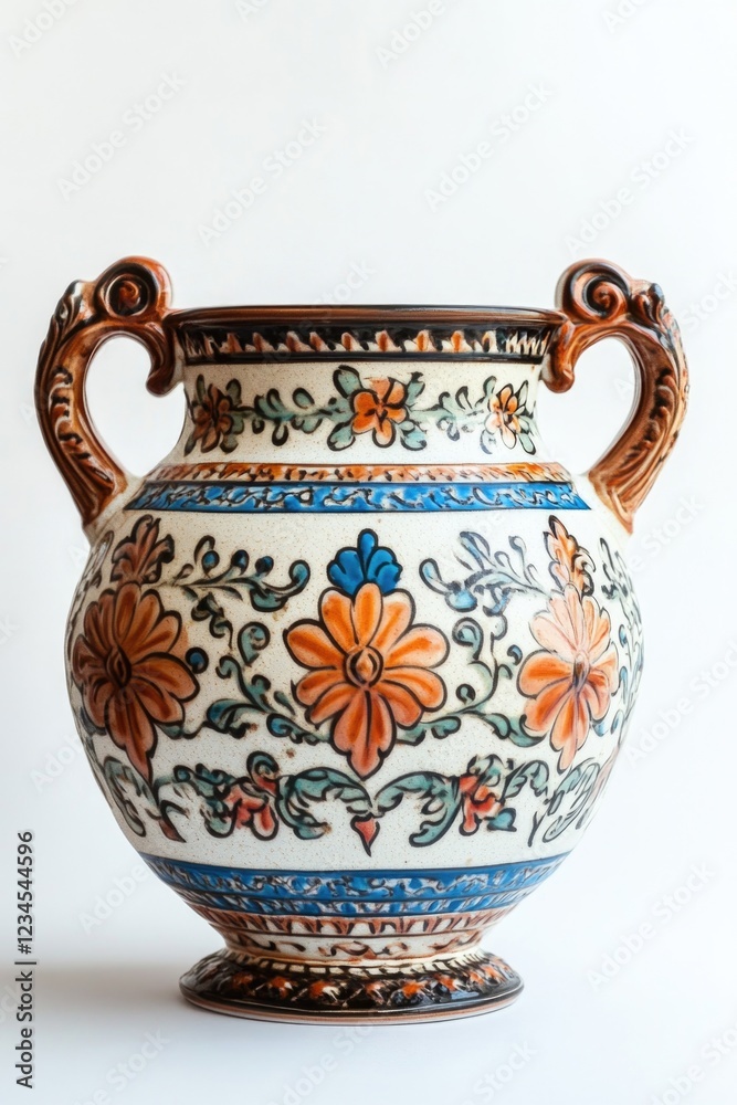 Vase with handle on white surface Vase with handle on white surface