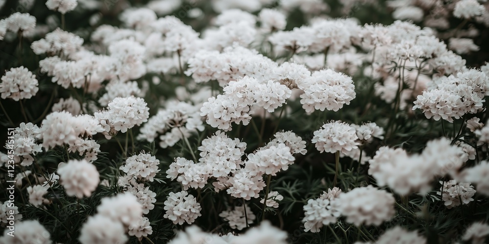 field of delicate white flowers serene and peaceful atmosphere soft petals and lush greenery offer calming visual field of delicate white flowers serene and peaceful atmosphere soft petals and lush greenery offer calming visual