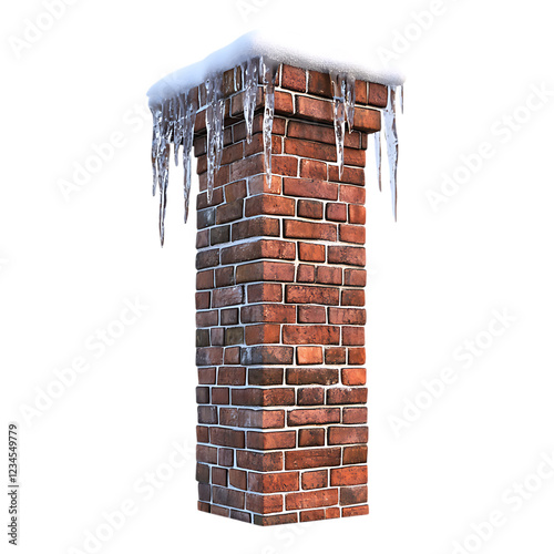 PNG Icicles on a Brick Chimney Against Transparent Background for Winter, Seasonal, or Holiday Design Projects photo