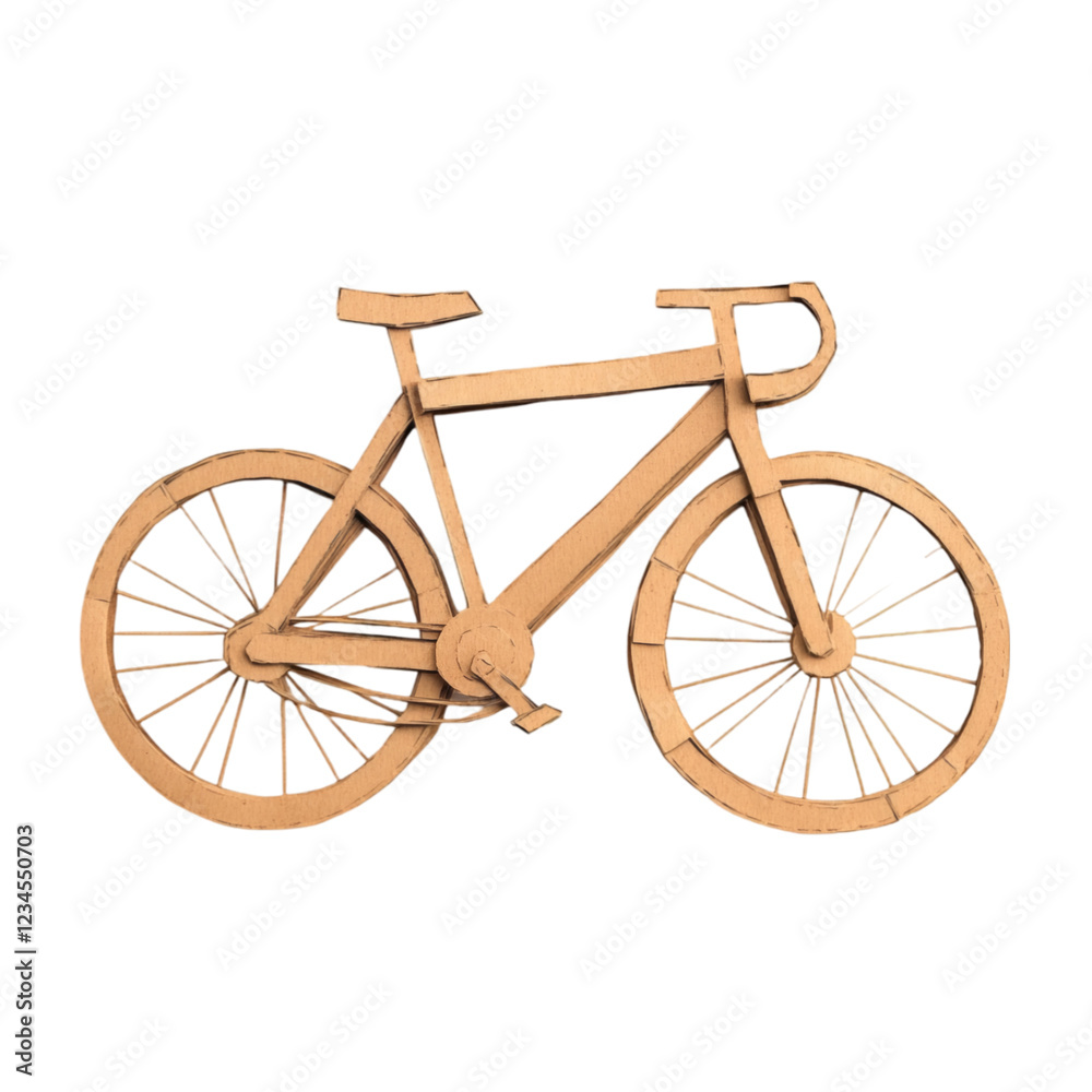 Bicycle in kraft paper art, handcrafted cutout style, slightly crumpled texture for realism, warm earthy tones, minimalist and artistic aesthetic, centered with ample white space, isolated on white Bicycle in kraft paper art, handcrafted cutout style, slightly crumpled texture for realism, warm earthy tones, minimalist and artistic aesthetic, centered with ample white space, isolated on white