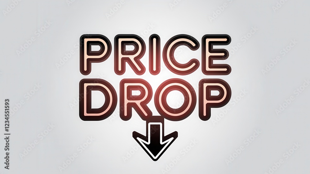 Obraz premium Shoppers growth price competition concept. Bold text graphic announcing a price drop with a downward arrow symbol.