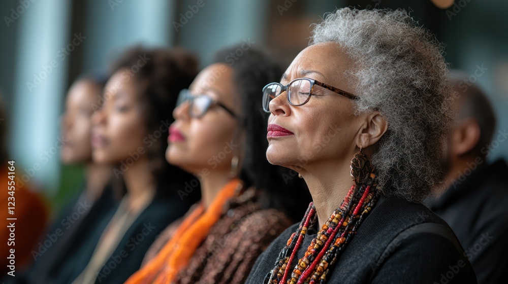 Obraz premium Diverse women meditating in a meeting room