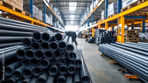 Industrial Warehouse: Stacks of PVC Pipes