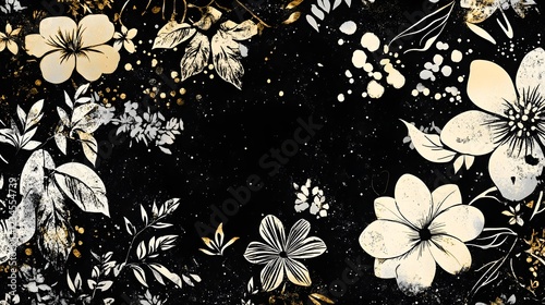 Elegant Black and Gold Floral Pattern Wallpaper Design with Botanical and Vintage Inspired Ornamental Artwork for Premium Luxurious and Sophisticated Branding and Advertising photo