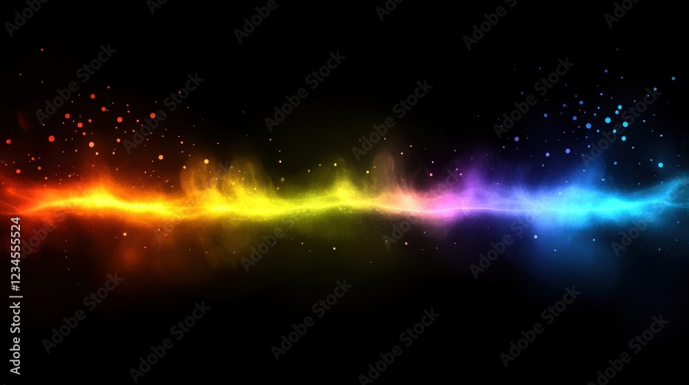 Obraz premium Vibrant rainbow wave with colorful particles on a dark background