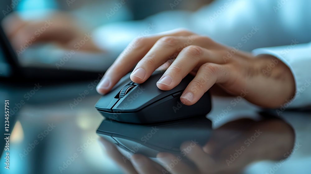 Close-Up of Hand Using White Computer Mouse Close-Up of Hand Using White Computer Mouse