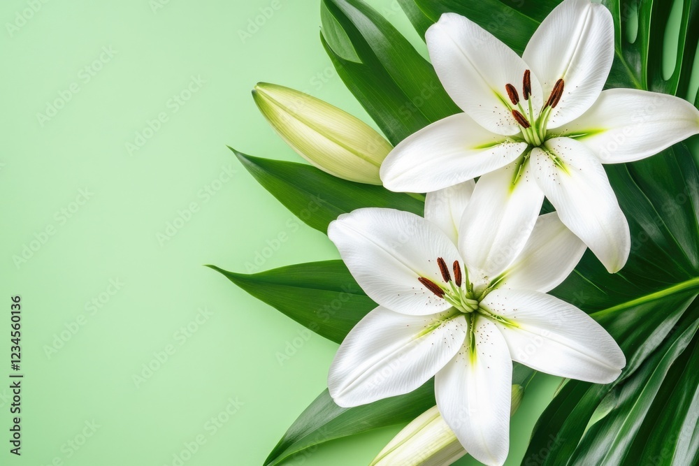 Fototapeta premium White Flowers on Green Surface