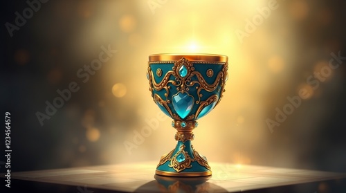 Ornate Jewel-encrusted Chalice Golden Teal Luxury Goblet photo