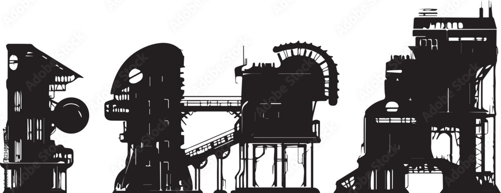 Obraz premium Set of building silhouettes for flat design. Hand drawn vector illustration