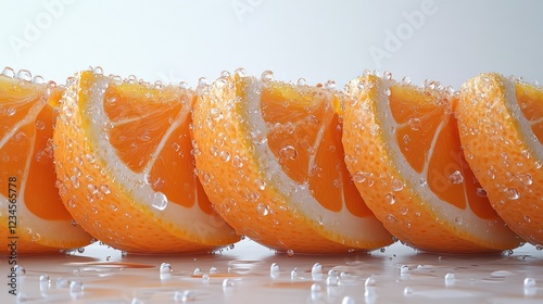 Orange slices, water droplets, studio, close-up, refreshing photo