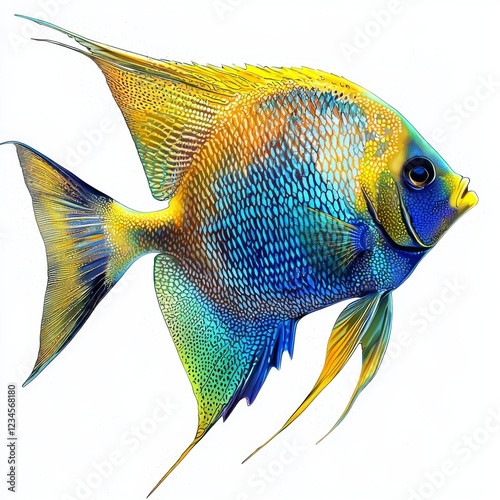 Vibrant Tropical Fish with Detailed Scales and Colorful Fins for Artistic and Nature Photography photo