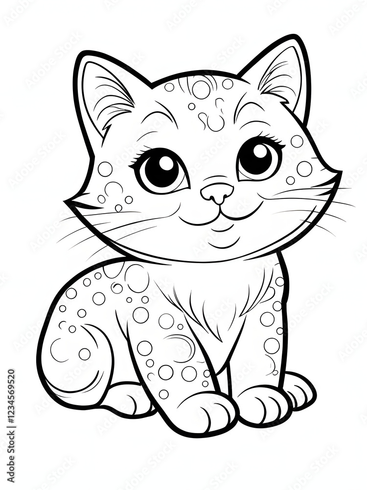 Obraz premium Cheerful Cartoon Cat with Spots Coloring Page
